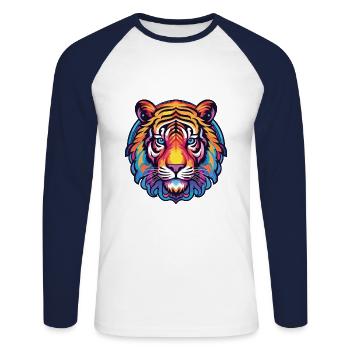 Tiger Colorful Watercolor Animal Pet Illustration - Unisex Long Sleeve Baseball T-Shirt - white/navy - Front - Nik (191cm)