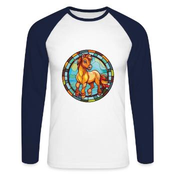 Poney Bébé Cheval Aquarelle Colorée Animal Cartoon - T-shirt baseball manches longues Homme - blanc/marine - Devant - Nik (191cm)