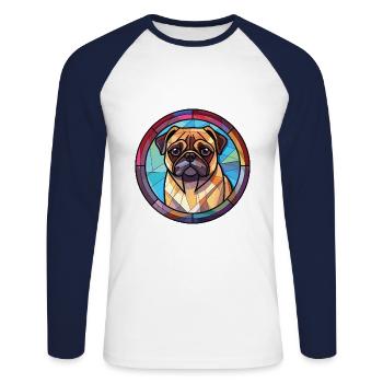 Mopshund bunte Aquarell-Tier-Illustration - Unisex Baseballshirt langarm - Weiß/Navy - Vorne - Nik (191cm)
