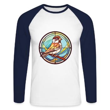 Sparrow Colorful Watercolor Animal Illustration - Unisex Long Sleeve Baseball T-Shirt - white/navy - Front - Nik (191cm)