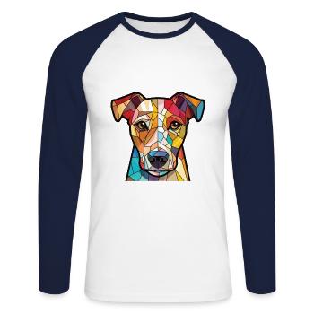 Ariegeois race chien aquarelle verre illustration - T-shirt baseball manches longues Homme - blanc/marine - Devant - Nik (191cm)