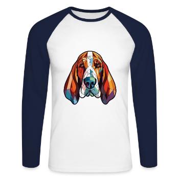 Basset Hund Hunderasse Aquarell Illustration - Unisex Baseballshirt langarm - Weiß/Navy - Vorne - Nik (191cm)