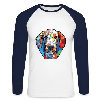 Bedlington Terrier chien race aquarelle colorée - T-shirt baseball manches longues Homme - blanc/marine - Devant - Nik (191cm)