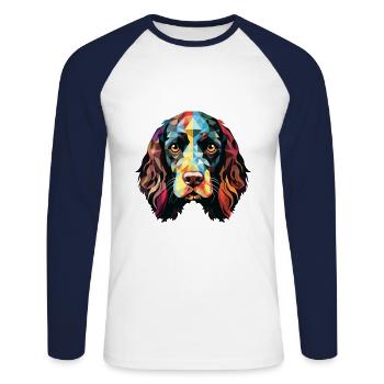 Alpine Spaniel Dog Breed Watercolor Illustration - Unisex Long Sleeve Baseball T-Shirt - white/navy - Front - Nik (191cm)