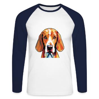 American Foxhound chien race aquarelle colorée - T-shirt baseball manches longues Homme - blanc/marine - Devant - Nik (191cm)