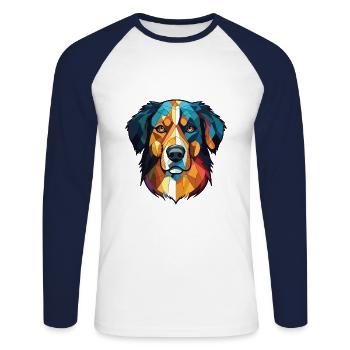 Basque Shepherd Dog Breed Watercolor Illustration - Unisex Long Sleeve Baseball T-Shirt - white/navy - Front - Nik (191cm)