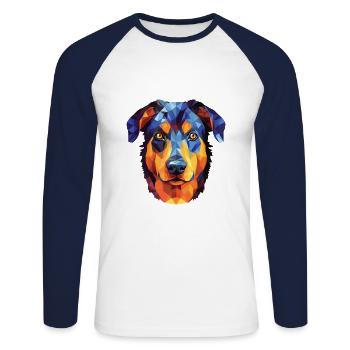 Beauceron chien race aquarelle verre Illustration - T-shirt baseball manches longues Homme - blanc/marine - Devant - Nik (191cm)