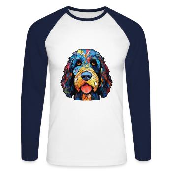 Barbet Dog Breed Colorful Watercolor Illustration - Unisex Long Sleeve Baseball T-Shirt - white/navy - Front - Nik (191cm)