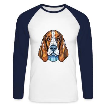 Basset Bleu de Gascogne Hunderasse Aquarellglas - Unisex Baseballshirt langarm - Weiß/Navy - Vorne - Nik (191cm)