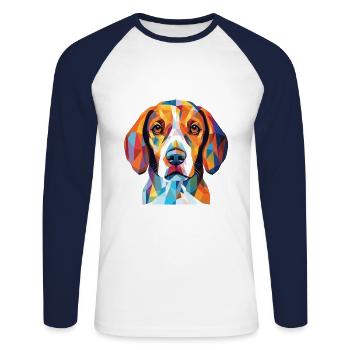 Beagle Harrier Dufthund Hunderasse Aquarell - Unisex Baseballshirt langarm - Weiß/Navy - Vorne - Nik (191cm)