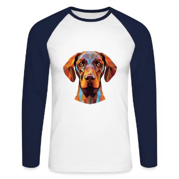 Chien d’arrêt belge à poil court race aquarelle - T-shirt baseball manches longues Homme - blanc/marine - Devant - Nik (191cm)