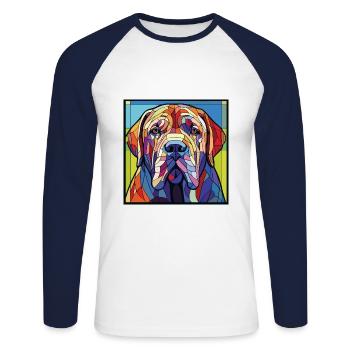 Mastiff napolitain chien race aquarelle colorée - T-shirt baseball manches longues Homme - blanc/marine - Devant - Nik (191cm)
