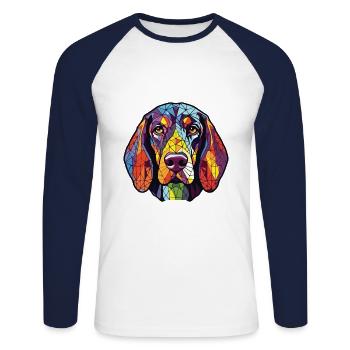 Bluetick Coonhound Dog Breed Colorful Watercolor - Unisex Long Sleeve Baseball T-Shirt - white/navy - Front - Nik (191cm)