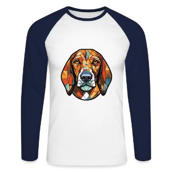 Bosnischer rauer Jagdhund Hunderasse Aquarell - Unisex Baseballshirt langarm - Weiß/Navy - Vorne - Nik (191cm)