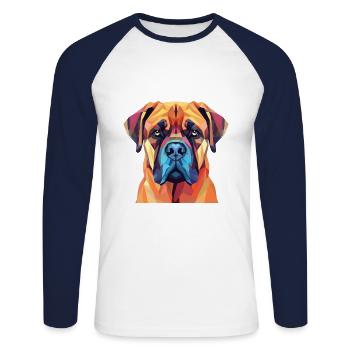 Bullmastiff chien race aquarelle Illustration - T-shirt baseball manches longues Homme - blanc/marine - Devant - Nik (191cm)