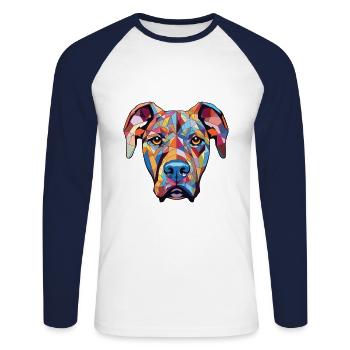Bully Kutta Dog Breed Watercolor Illustration - Unisex Long Sleeve Baseball T-Shirt - white/navy - Front - Nik (191cm)