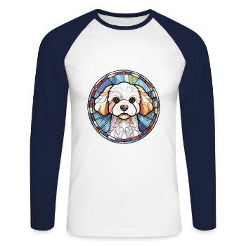 Bichon frisé race de chien Illustration à l’aquarelle - T-shirt baseball manches longues Homme - blanc/marine - Devant - Nik (191cm)
