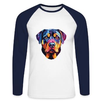 Rottweiler Hunderasse Aquarell Glas Illustration - Unisex Baseballshirt langarm - Weiß/Navy - Vorne - Nik (191cm)