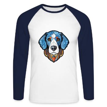 Bleu De Gascogne race chien aquarelle illustration - T-shirt baseball manches longues Homme - blanc/marine - Devant - Nik (191cm)
