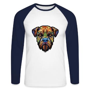 Border Terrier chien race aquarelle Illustration - T-shirt baseball manches longues Homme - blanc/marine - Devant - Nik (191cm)