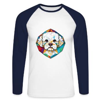 Bichon frisé race de chien Illustration à l’aquarelle - T-shirt baseball manches longues Homme - blanc/marine - Devant - Nik (191cm)