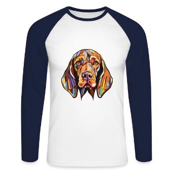Bracco Italiano Dog Breed Watercolor Illustration - Unisex Long Sleeve Baseball T-Shirt - white/navy - Front - Nik (191cm)
