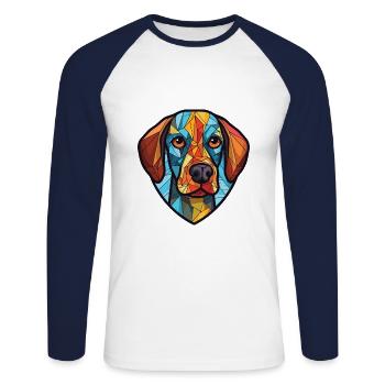 Cao da Serra de Aires Hunderasse Aquarellglas - Unisex Baseballshirt langarm - Weiß/Navy - Vorne - Nik (191cm)