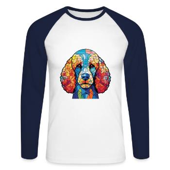 Pudel-Hunderasse Bunte Aquarell-Illustration - Unisex Baseballshirt langarm - Weiß/Navy - Vorne - Nik (191cm)