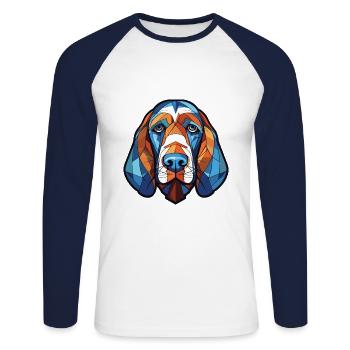 Blue Gascony Basset Dog Breed Colorful Watercolor - Unisex Long Sleeve Baseball T-Shirt - white/navy - Front - Nik (191cm)