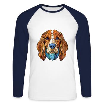 Bosnian Coarse Haired Hound Dog Breed Watercolor - Unisex Long Sleeve Baseball T-Shirt - white/navy - Front - Nik (191cm)
