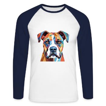 Bull Boxer Dog Breed Watercolor Glass Illustration - Unisex Long Sleeve Baseball T-Shirt - white/navy - Front - Nik (191cm)