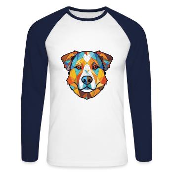 Chien de berger d’Asie centrale race verre aquarelle - T-shirt baseball manches longues Homme - blanc/marine - Devant - Nik (191cm)