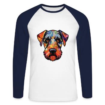Cesky Terrier Hunderasse Aquarell Illustration - Unisex Baseballshirt langarm - Weiß/Navy - Vorne - Nik (191cm)