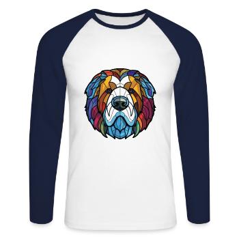 Caucasien Ovcharka chien race aquarelle colorée - T-shirt baseball manches longues Homme - blanc/marine - Devant - Nik (191cm)