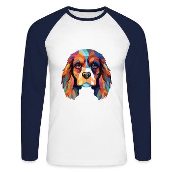 Cavalier King Charles Spaniel Hunderasse Aquarell - Unisex Baseballshirt langarm - Weiß/Navy - Vorne - Nik (191cm)
