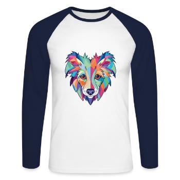 Chinese Crested Dog Breed Watercolor Illustration - Unisex Long Sleeve Baseball T-Shirt - white/navy - Front - Nik (191cm)