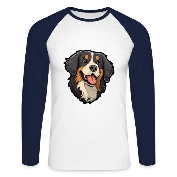 Bernese Mountain Dog Breed Cartoon Kawaii Illustra - Unisex Long Sleeve Baseball T-Shirt - white/navy - Front - Nik (191cm)