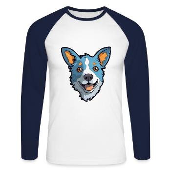 Blue Heeler Dog Breed Cartoon Kawaii Illustration - Unisex Long Sleeve Baseball T-Shirt - white/navy - Front - Nik (191cm)