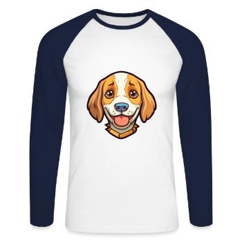Billy chien race dessin animé Kawaii Illustration - T-shirt baseball manches longues Homme - blanc/marine - Devant - Nik (191cm)