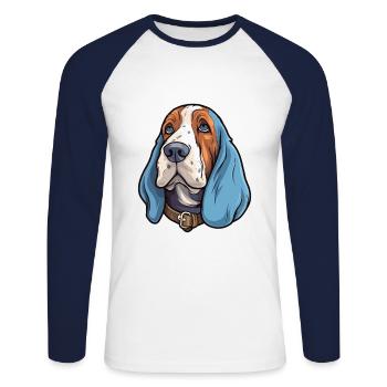 Blue Gascony Basset Dog Breed Cartoon Kawaii Illus - Unisex Long Sleeve Baseball T-Shirt - white/navy - Front - Nik (191cm)