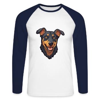 Beauceron chien race Cartoon Kawaii Illustration - T-shirt baseball manches longues Homme - blanc/marine - Devant - Nik (191cm)