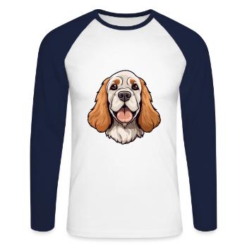 Clumber Spaniel Dog Breed Cartoon Kawaii Illustrat - Unisex Long Sleeve Baseball T-Shirt - white/navy - Front - Nik (191cm)