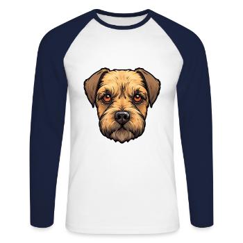 Border Terrier Race de chien Cartoon Kawaii Illustrati - T-shirt baseball manches longues Homme - blanc/marine - Devant - Nik (191cm)