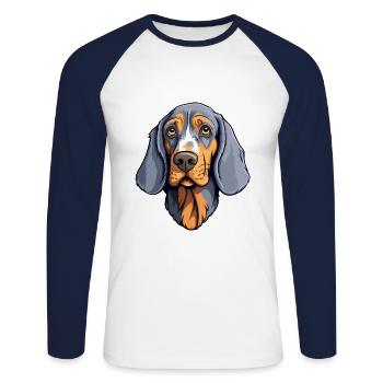 Bluetick Coonhound Hunderasse Cartoon Kawaii Illust - Unisex Baseballshirt langarm - Weiß/Navy - Vorne - Nik (191cm)