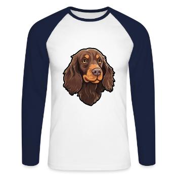 Boykin Épagneul Chien Race Cartoon Kawaii Illustrati - T-shirt baseball manches longues Homme - blanc/marine - Devant - Nik (191cm)