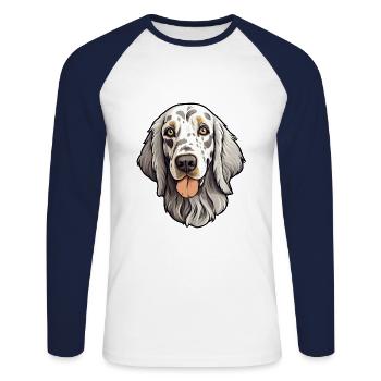English Setter Dog Breed Cartoon Kawaii Illustrati - Unisex Long Sleeve Baseball T-Shirt - white/navy - Front - Nik (191cm)