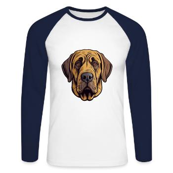 Brasileiro race de chien dessin animé kawaii illustration - T-shirt baseball manches longues Homme - blanc/marine - Devant - Nik (191cm)