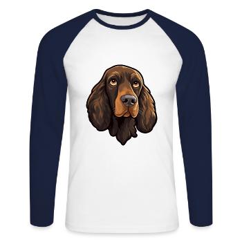 Field Spaniel Hunderasse Cartoon Kawaii Illustration - Unisex Baseballshirt langarm - Weiß/Navy - Vorne - Nik (191cm)