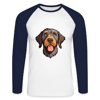 German Wirehaired Pointer Dog Breed Cartoon Kawaii - Unisex Long Sleeve Baseball T-Shirt - white/navy - Front - Nik (191cm)