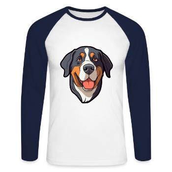 Grand Bouvier Suisse Race Cartoon Kawaii Il - T-shirt baseball manches longues Homme - blanc/marine - Devant - Nik (191cm)